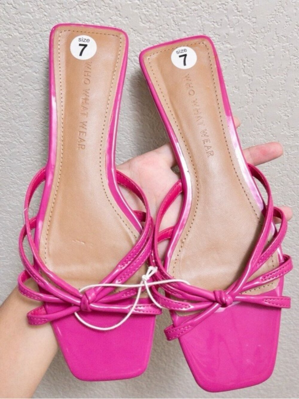 NEW WHO WHAT WEAR Erika Faux Leather 7 Pink Strappy Square Toe Slide Sandal